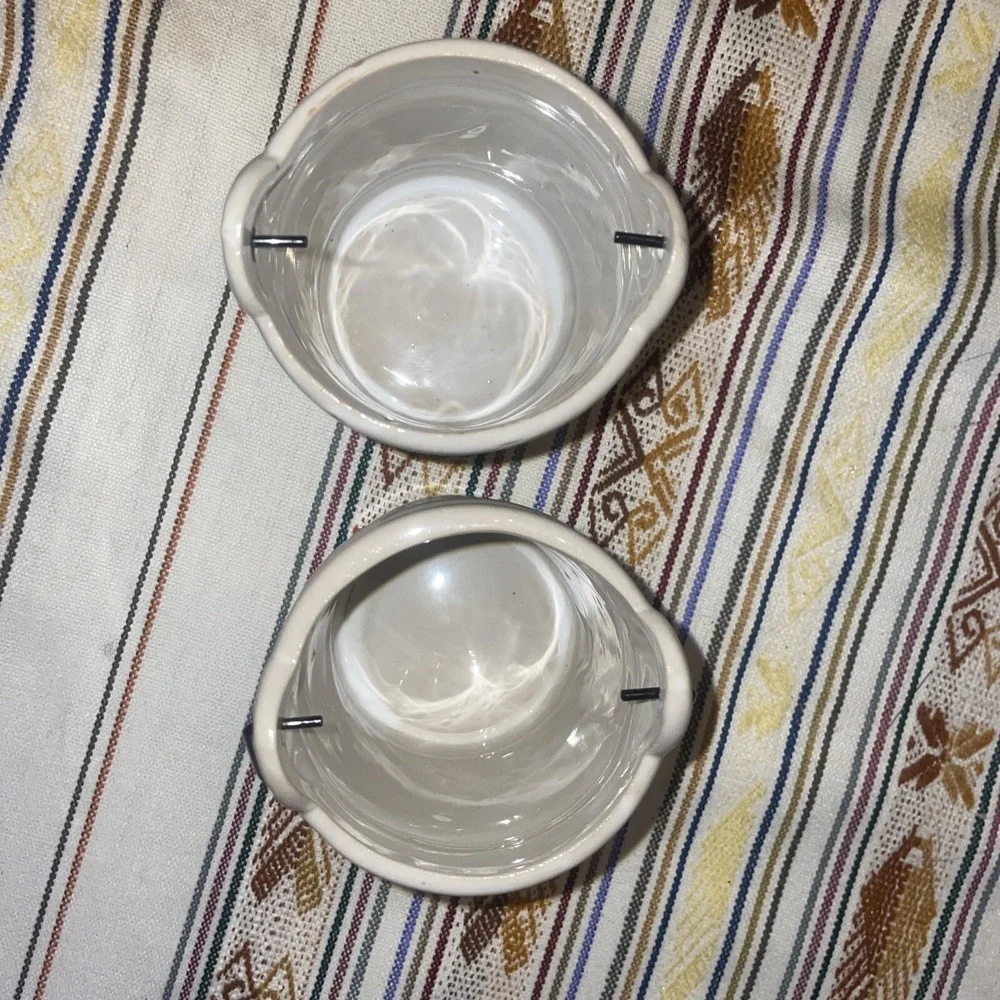 Pair Of Ceramic Pails/buckets With Metal Handles Birds On Branches, Candle Holde